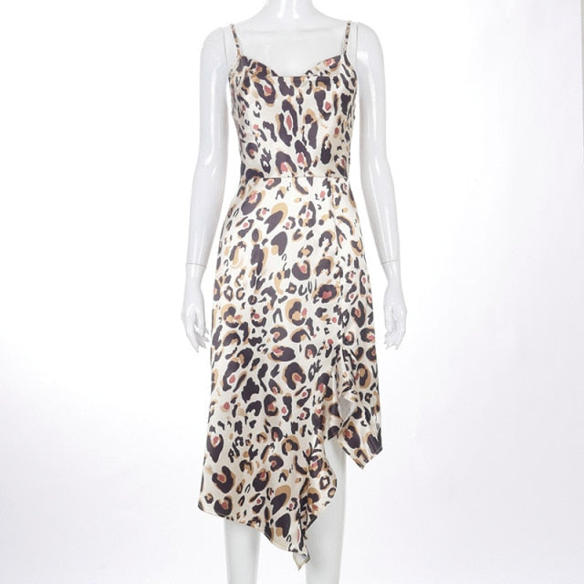 Variant image for Kvinnors Midi Klänning Leopardmönster Spaghetti Band Kashmir Spandex-1