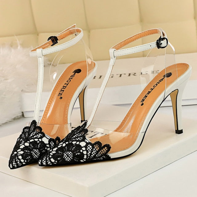 Variant image for Dam Pumps Ankelremmar Spetsiga Tår PU Hög Klack-7