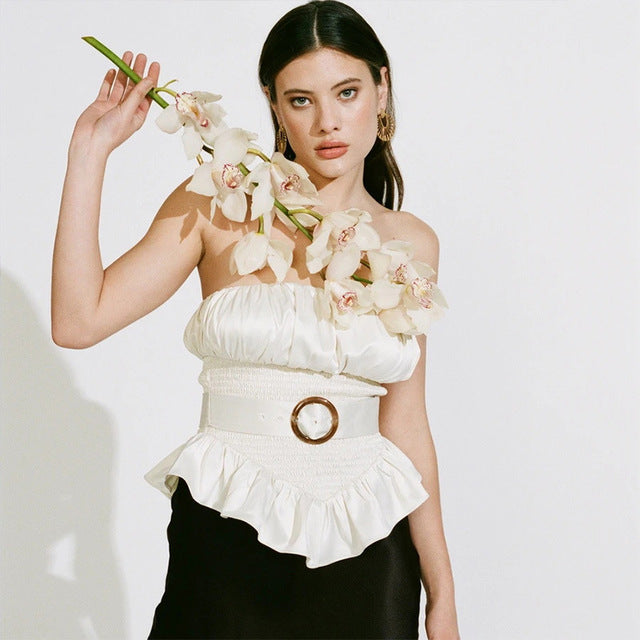 Dam Blus Ärmlös Rynkad Polyester Spandex-1