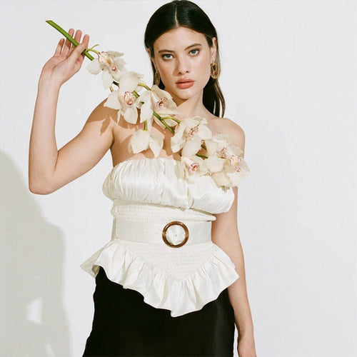 Dam Blus Ärmlös Rynkad Polyester Spandex-1