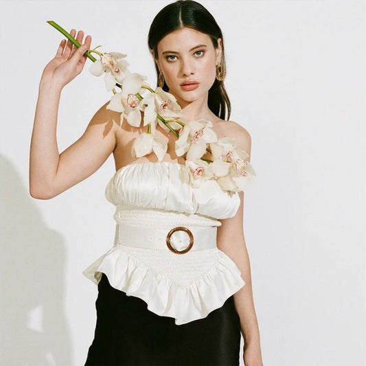 Dam Blus Ărmlös Rynkad Polyester Spandex-1