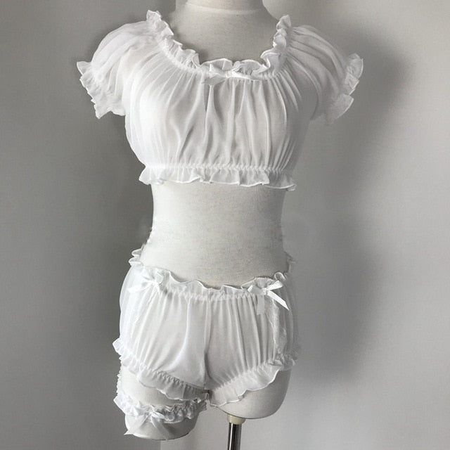 Dam Pyjamashorts Set Rynkade Chiffon-5