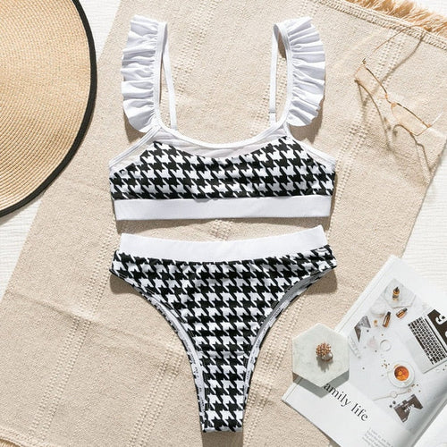 Dam Retro Bikini Hög Midja Polyester Spandex-1