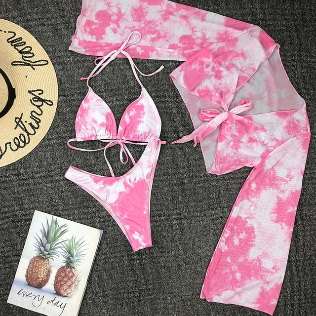 Dam Tredelad Bikini med Tryckdesign i Polyester och Lycra-5