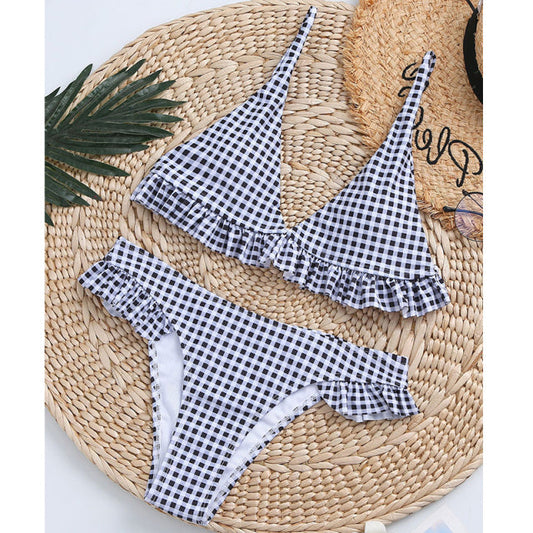 Dam Bikini med Rüsch Detaljer Högklipp Polyester Spandex-1