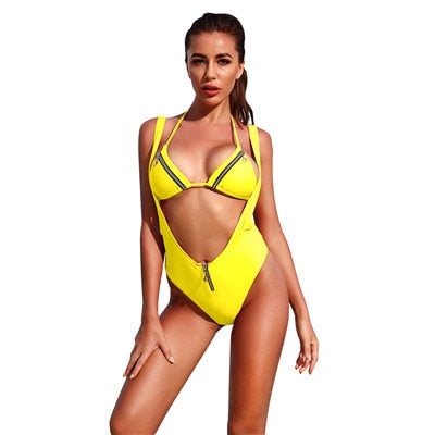 Variant image for Dam Bikini Med Zip-detaljer Högskuren Nylon-4