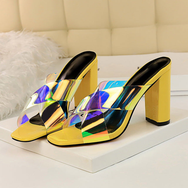 Variant image for Dam Peep Toe Slipper Hologram Fyrkantig Klack PU-gummi-5
