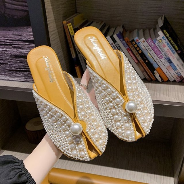 Dam Sandaler Trendiga Slides med Pärldekoration PU och Gummi 8