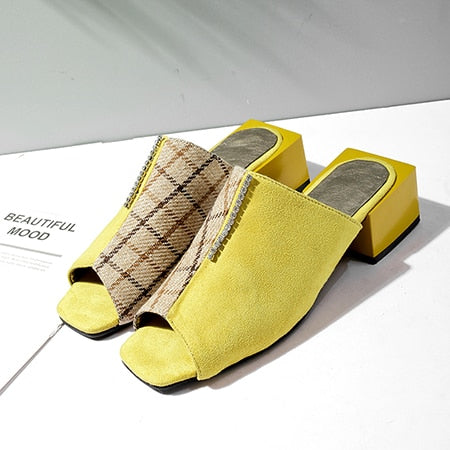 Variant image for Dam Sandaler Rutigt Mönster Flock och Gummi Medelhög Klack-2