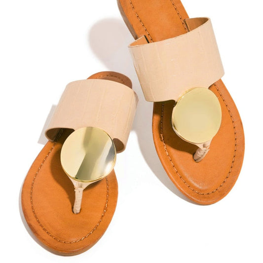 Sandaler Dam Platta PU med Runda Detaljer och Glittrande Element â BekvĂ€ma och Stiliga för Sommaren 1