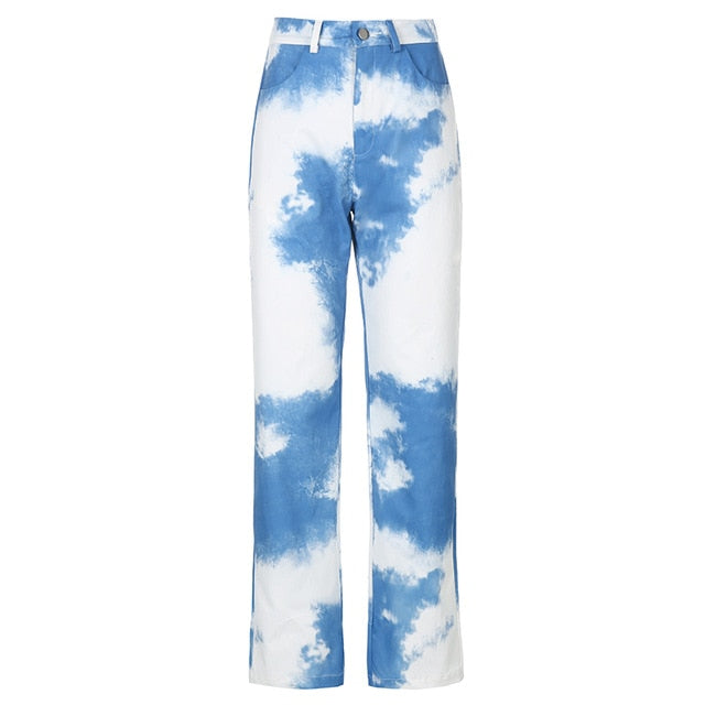 Variant image for Dam Hög Midja Blekflare Jeans Polyester Spandex-2