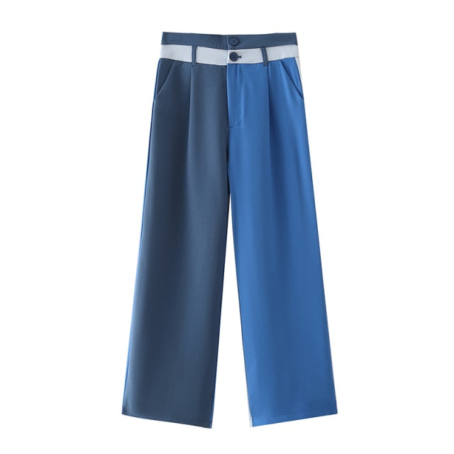 Dam Hög Midja Byxor Trefärgad Patchwork Polyester Ankel-längd-1