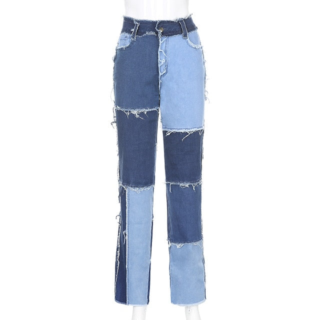 Variant image for Dam Ankel-längd Jeans Raka Patchwork i Bomull-2