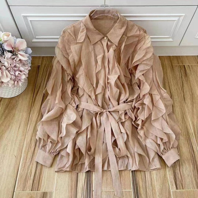 Vit Blus Dam Lång Ärmar Klassisk Krage Bomull Polyester-1