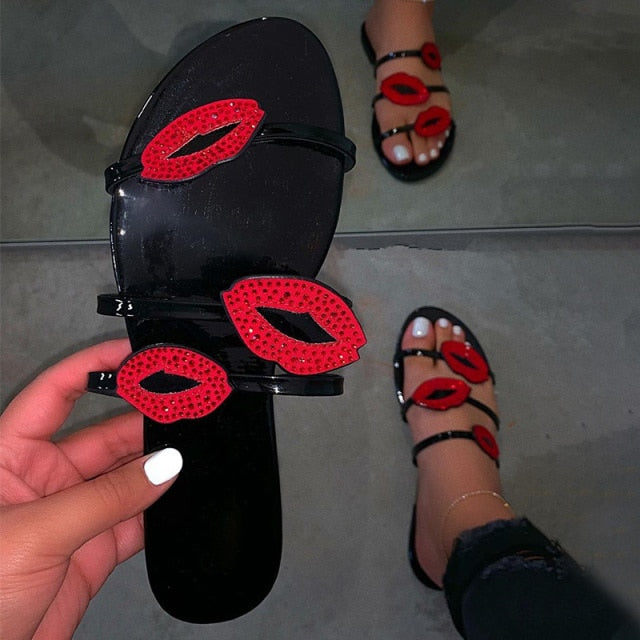 Dam Sandaler Platta PU med Kristallmönster-1