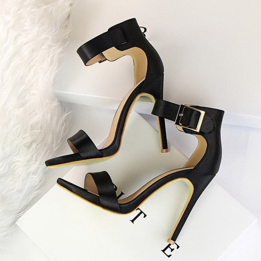 Dam Sandaler Gladiator Stil Satin Hög Klack 11 cm-1