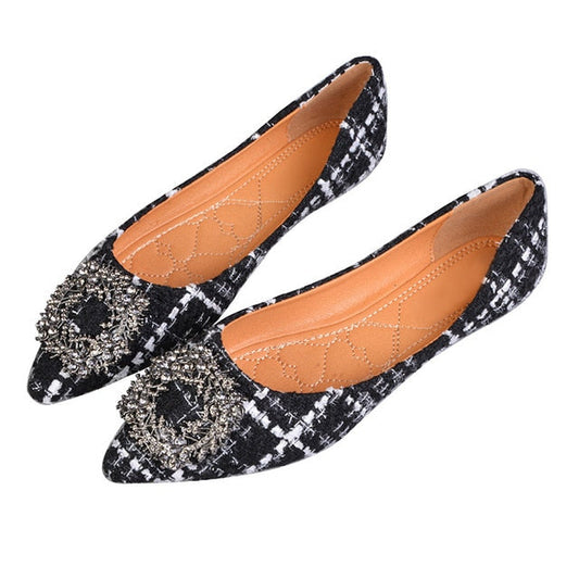 Kvinnors Ballerinas i Flock med Kristalldetaljer och Spetsig TĂ„-1
