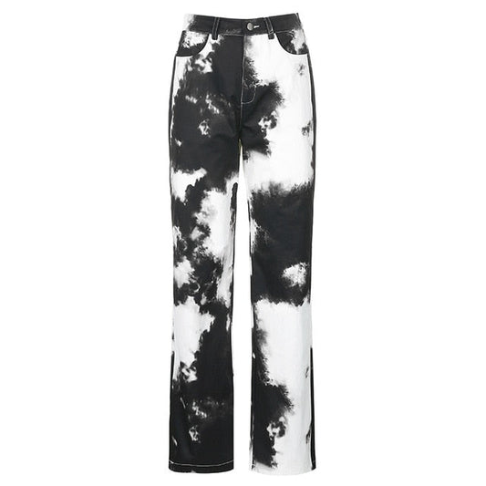 Dam Hög Midja Blekflare Jeans Polyester Spandex-1