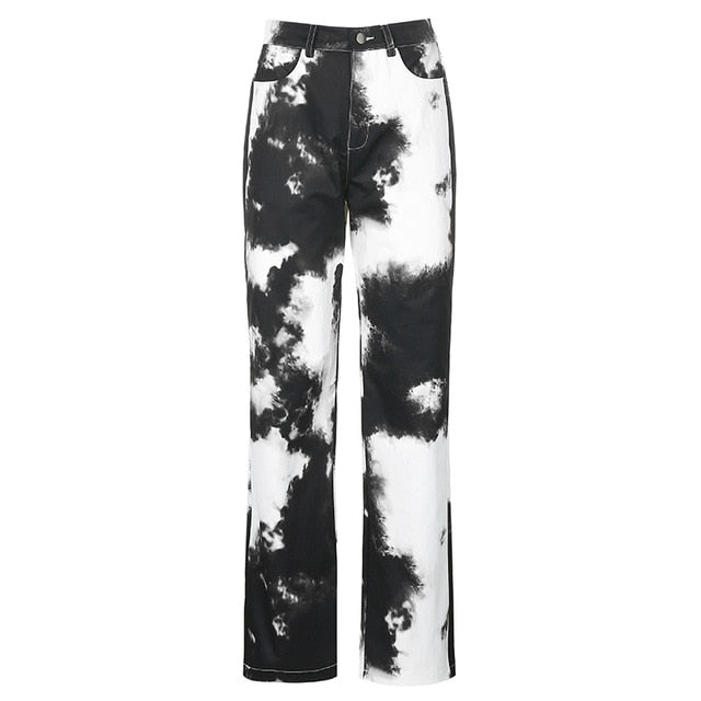 Dam Hög Midja Blekflare Jeans Polyester Spandex-1
