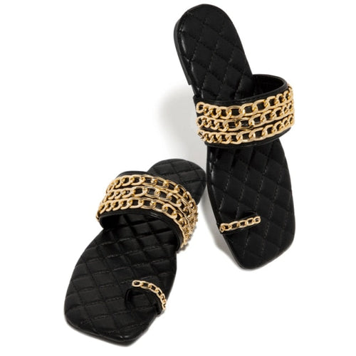 Dam Sandaler med Stålkedjor i PU och Gummisula 1
