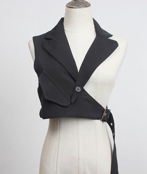 Dam Blazer Crop Top Enfärgad Bomull Polyester med Vikbar Krage-1