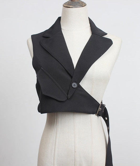 Dam Blazer Crop Top EnfÀrgad Bomull Polyester med Vikbar Krage-1
