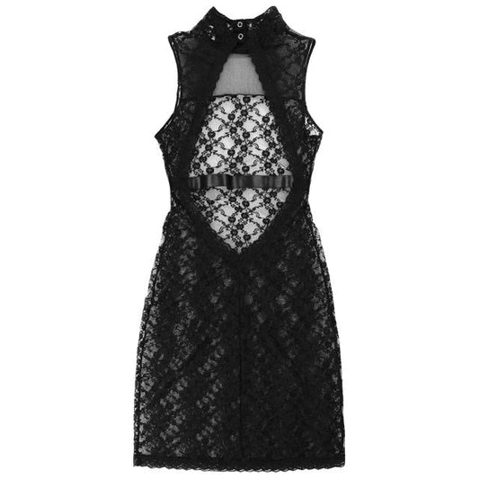 Kvinnors Mini Klänning Turtleneck Transparent Tyg 1