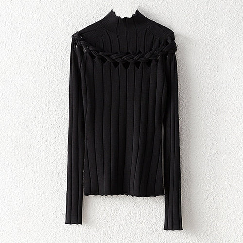 Dam Blus med Ståkrage och Flätad Detalj i Blandat Tyg 1