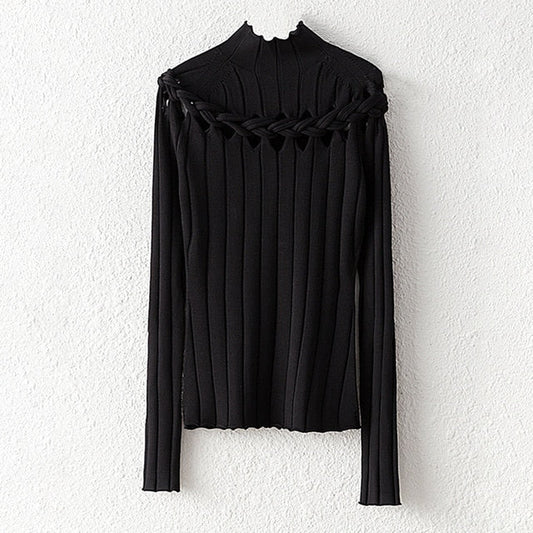 Dam Blus med StÄkrage och FlÀtad Detalj i Blandat Tyg 1