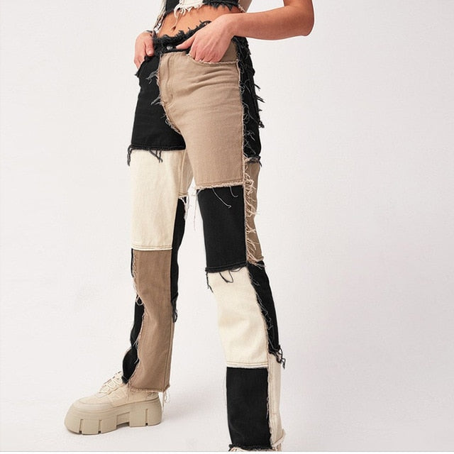 Variant image for Dam Ankel-längd Jeans Raka Patchwork i Bomull-3
