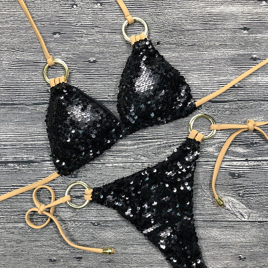 Dam Bikini Trådlös med Paljetter i Nylon och Spandex-1