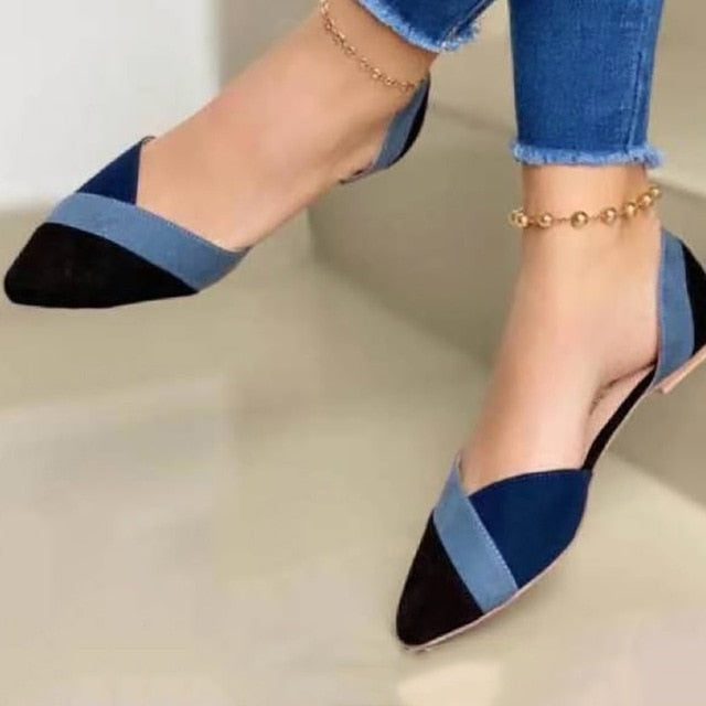 Platta Skor för Dam i Trefärgad Flock – Slip-On Design med Gummisula för Bekväm Användning 12