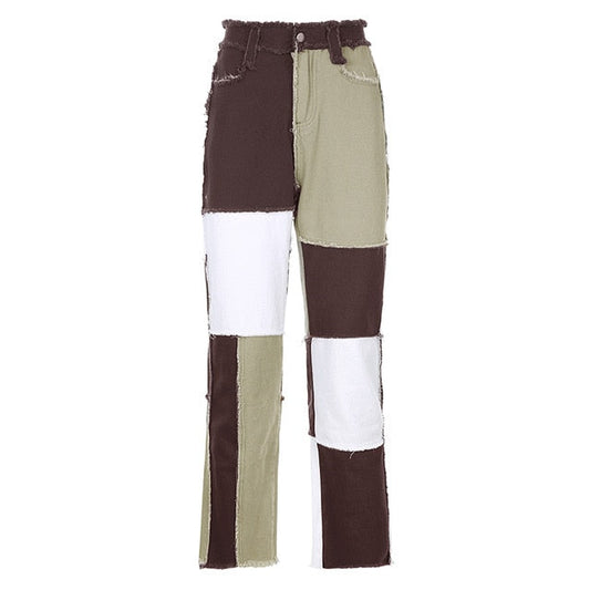 Dam Ankel-lÀngd Jeans Raka Patchwork i Bomull-1