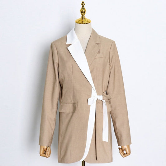 Dam Blazer med Reverskrage i Bomull och Polyester för Kontor och Formella TillfÀllen-1