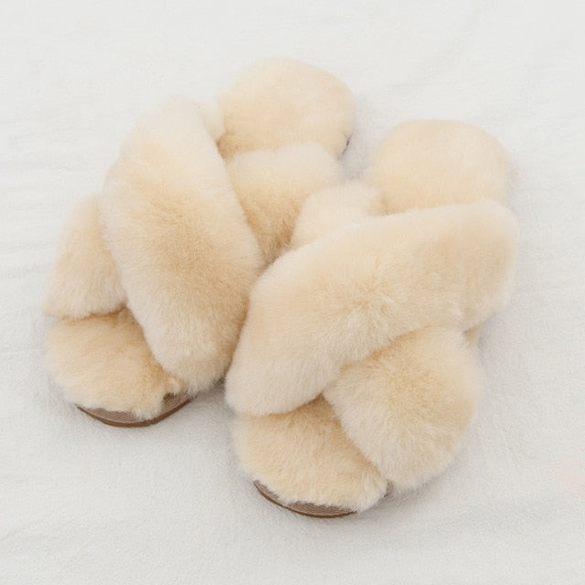 Dam Sandaler Plysch Gummi Platta Slippers-1
