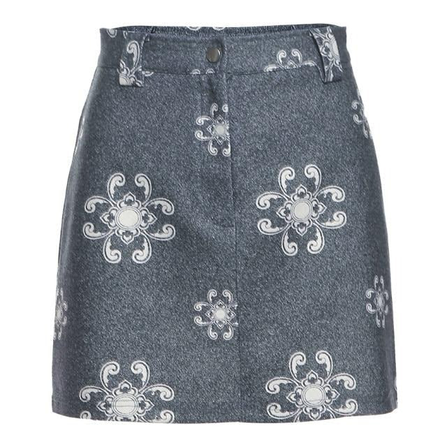 Dam Mini Kjol Hög Midja Blommönster Polyester-1
