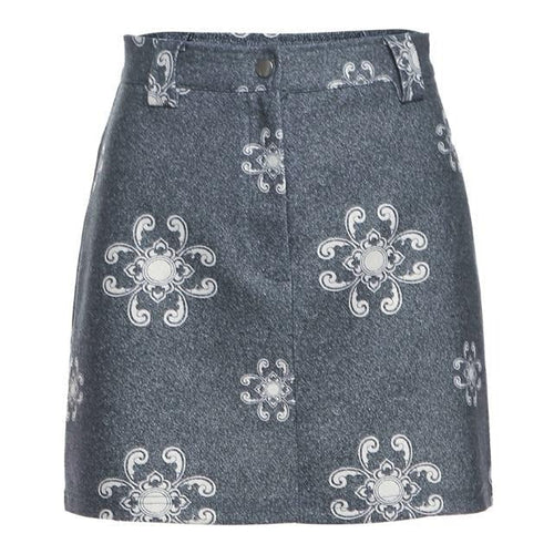 Dam Mini Kjol Hög Midja Blommönster Polyester-1