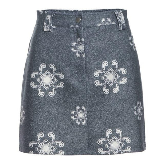 Dam Mini Kjol Hög Midja Blommönster Polyester-1