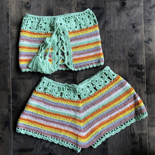 Randig Bandeau Bikini för Dam med Elastisk Midja – Badkläder i Bomull och Polyester, Enhetsstorlek 1