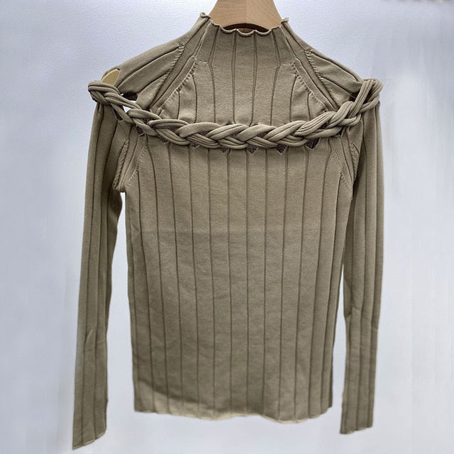 Dam Blus med Ståkrage och Flätad Detalj i Blandat Tyg 8
