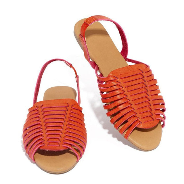 Dam Sandaler Slingback PU Läder Platt Sula för Vardags- och Festbruk 9