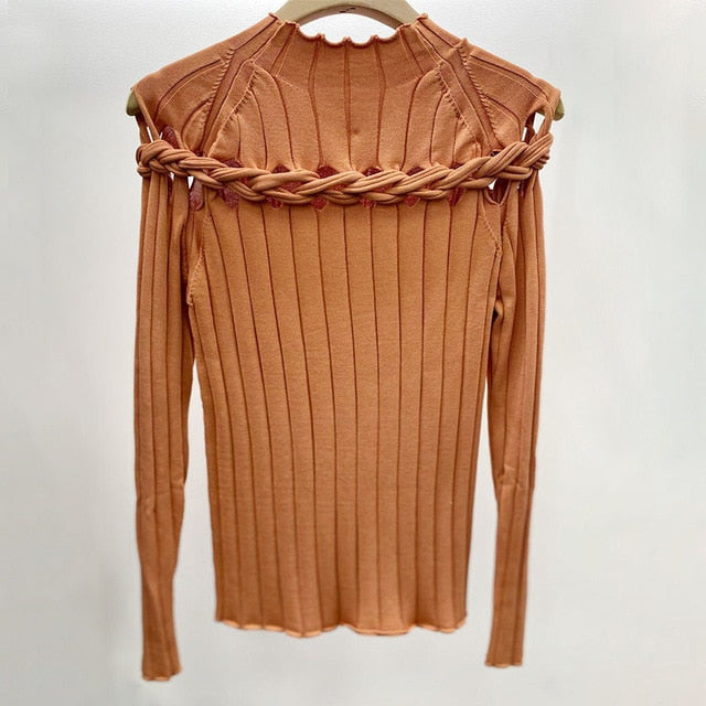 Dam Blus med Ståkrage och Flätad Detalj i Blandat Tyg 9