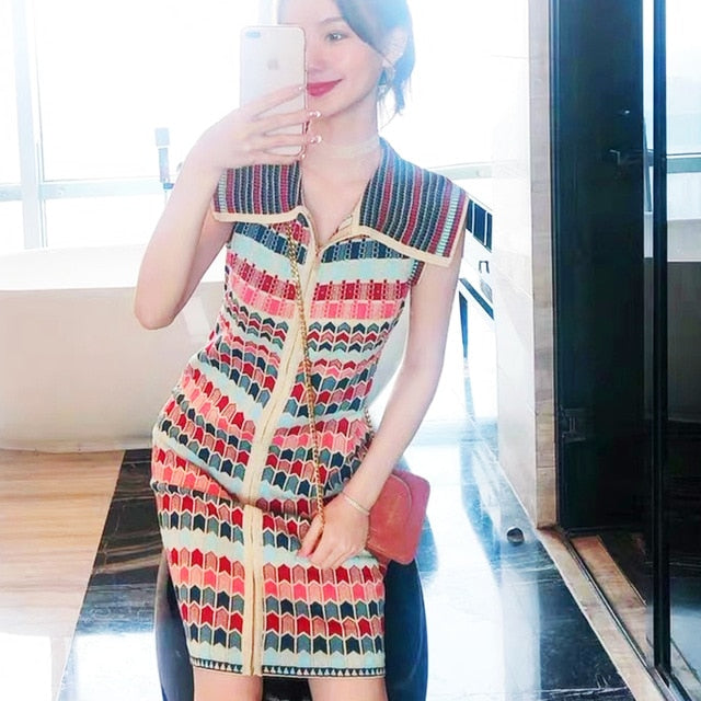 Kvinnors Mini Klänning Geometrisk Design Bomull-1