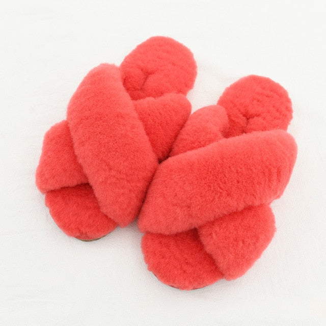 Dam Sandaler Plysch Gummi Platta Slippers-5