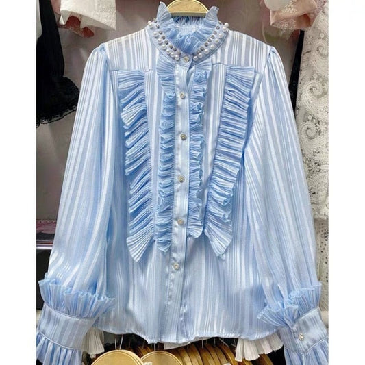 Dam Blusklänning Turtleneck Chiffon med Ruffles-1
