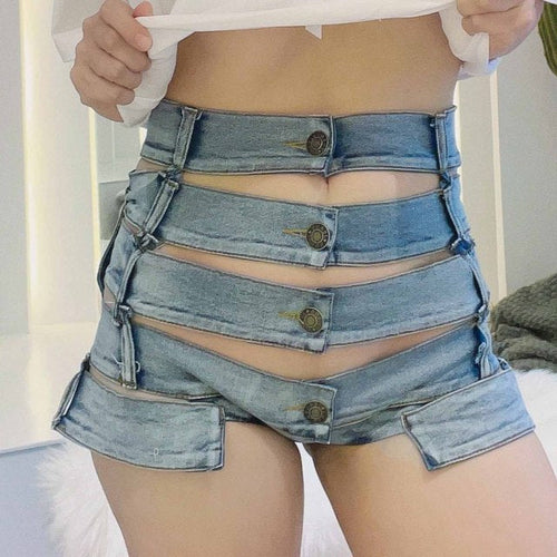 Damshorts Hög Midja Trendigt Brännarmönster Denim Baumwoll Polyester-1
