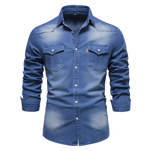 Herrskjorta Denim Avslappnad Stil 100% Bomull-1