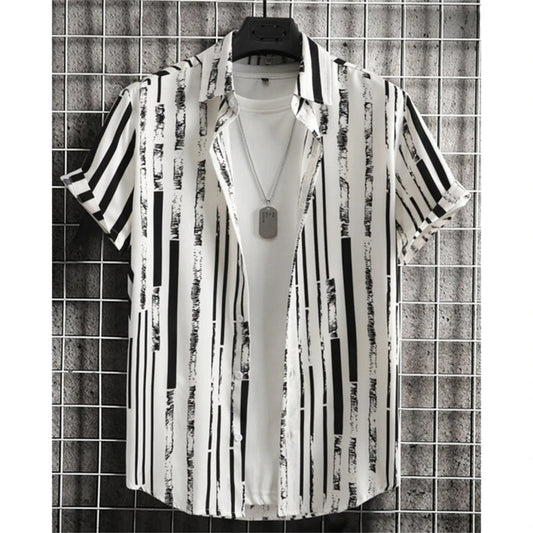 Herrskjorta Randig Modern Polyester Lätt och Andningsbar-1
