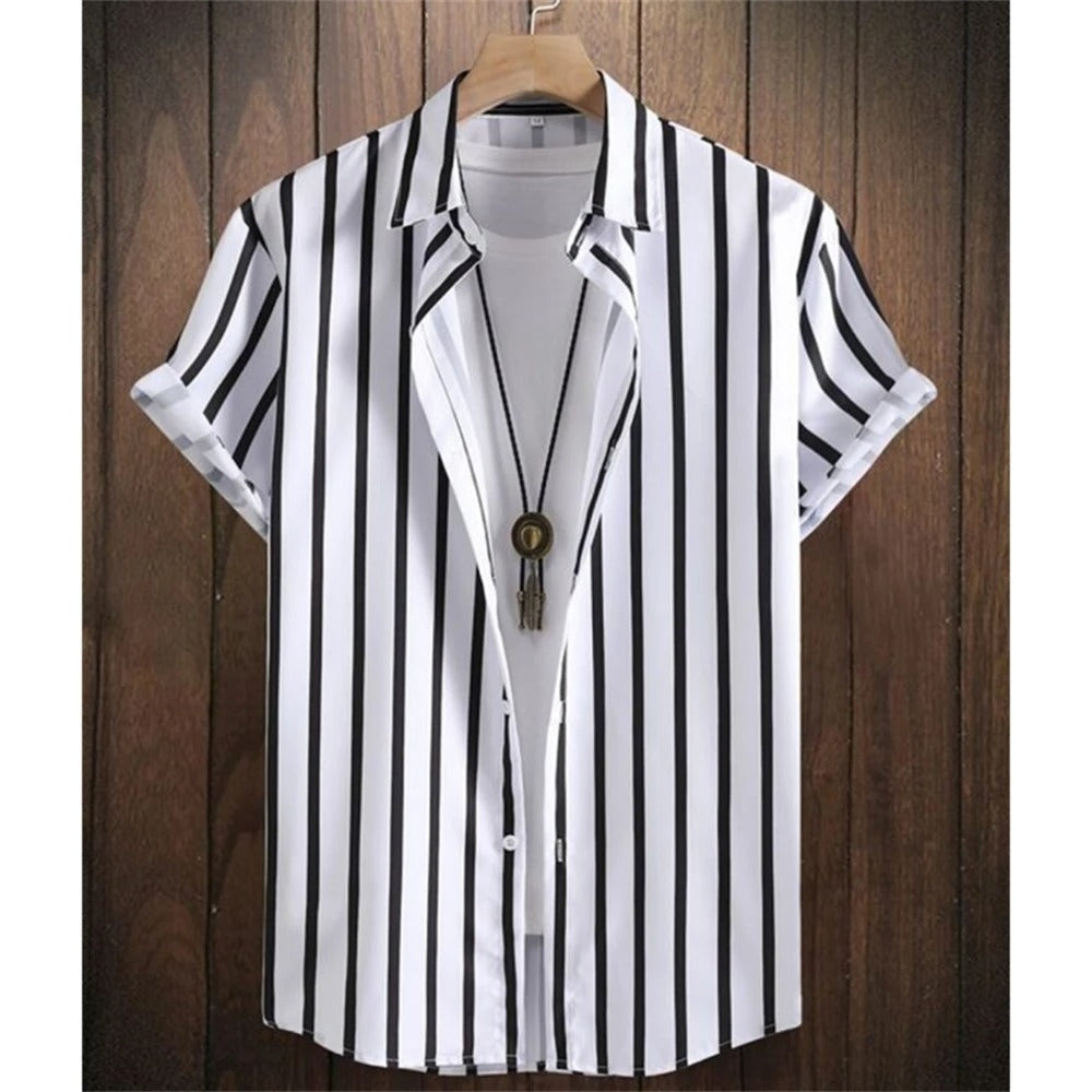 Herrskjorta Randig Modern Polyester Lätt och Andningsbar-4