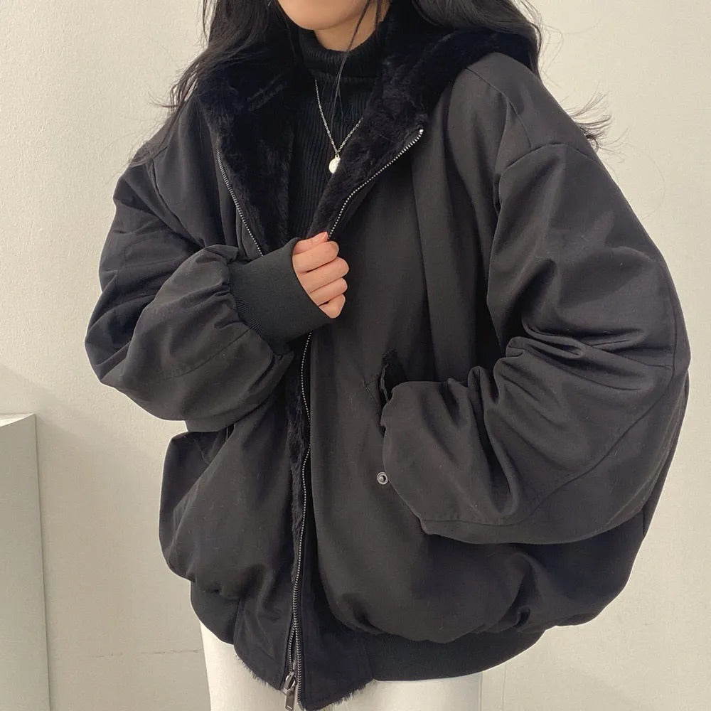 Dam Lång Vinterjacka Dubbelskiktad Koreansk Stil Polyester 2